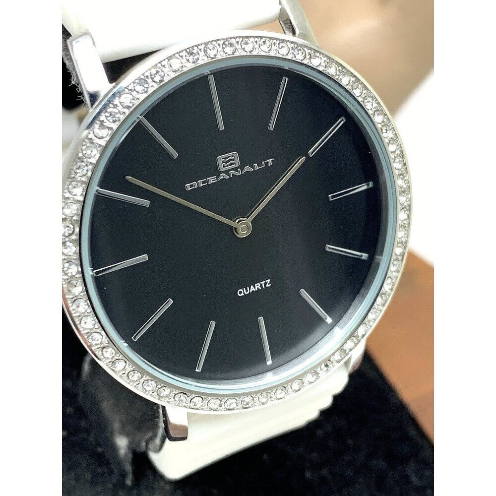 Oceanaut Women's Watch OC0262 Quartz Silver Black Dial White Rubber Band 40mm